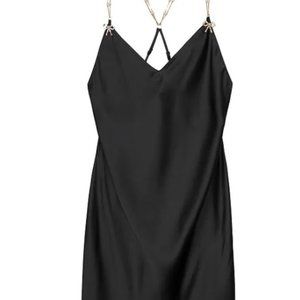 Victoria's Secret - Embellished Draped Satin Slip, Small, Black, Bow Accents